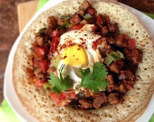 Flatbread with Sautéed Meat & Egg